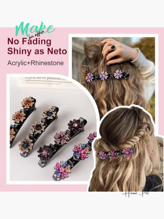 Sparkling Crystal Stone Braided Hair Clips Rhinestone Duck Bill Clips main image 7